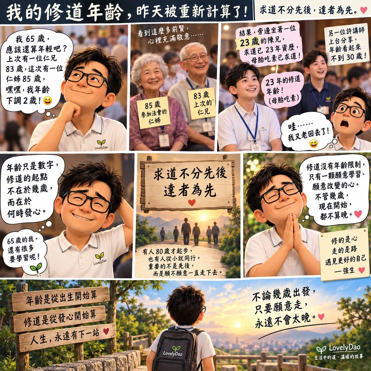 不同年齡道親相聚學習,呈現修道年齡不只看歲數的溫暖漫畫